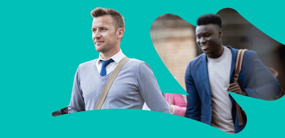 Two men smiling in business attire.
